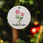 Décoration en Céramique Personnalisée avec Noms Fleurs de Naissance Année Étiquette Panier Sapin Bouteille Cadeau Noël Fêtes Fin d'Année pour Famille