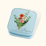 Personalized Watercolor Birth Flowers Bouquet Leather Jewelry Box with Name Travel Accessory Portable Gift for Women Girls