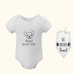 Personalized New Best Friend Baby Onesie with Dog Scarf