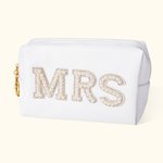Personalized Letter with Pearls Rhinestones Leather Makeup Bag Cosmetic Bag for Women Girls