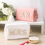 Personalized Letter with Pearls Rhinestones Leather Makeup Bag Cosmetic Bag for Women Girls