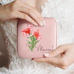 Personalized Watercolor Birth Flowers Bouquet Leather Jewelry Box with Name Travel Accessory Portable Gift for Women Girls