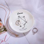 Plateau à Bijoux Personnalisé avec Nom Signe du Zodiaque en Fleur de Naissance Cadeau Anniversaire Fête pour Femme