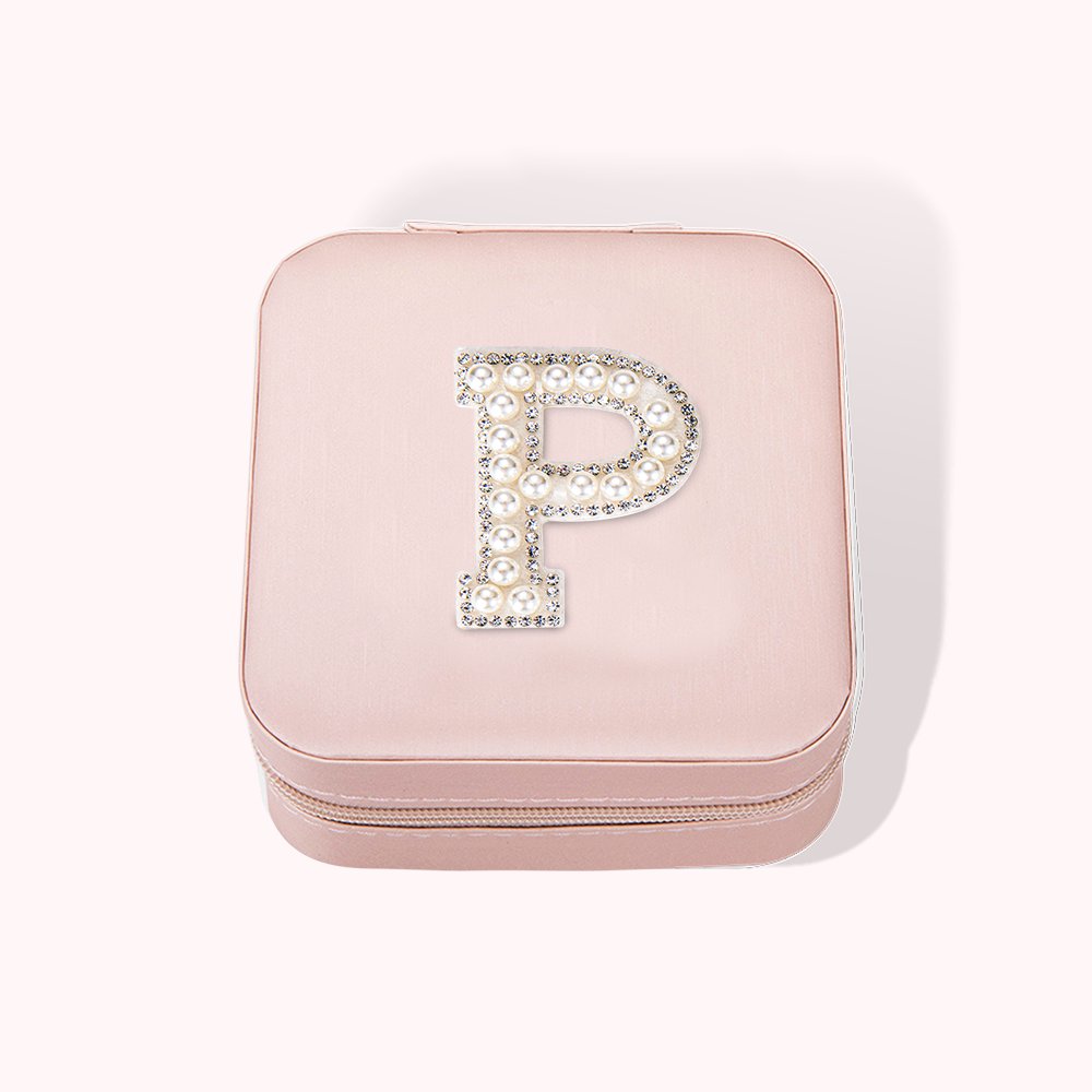 Lettre personnalisée avec perles Boîte à bijoux en cuir pour femmes filles