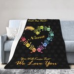 Couverture en Flanelle Personnalisée avec 1-13 Noms Empreintes de Mains Cadeau Familial Anniversaire Fête des Mères
