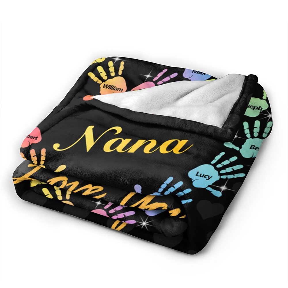 Personalisierte Namensdecke Für Oma – Fleece-Decke Mit Enkelkind-Namen, Familienherzen, Geschenk Für Mutter