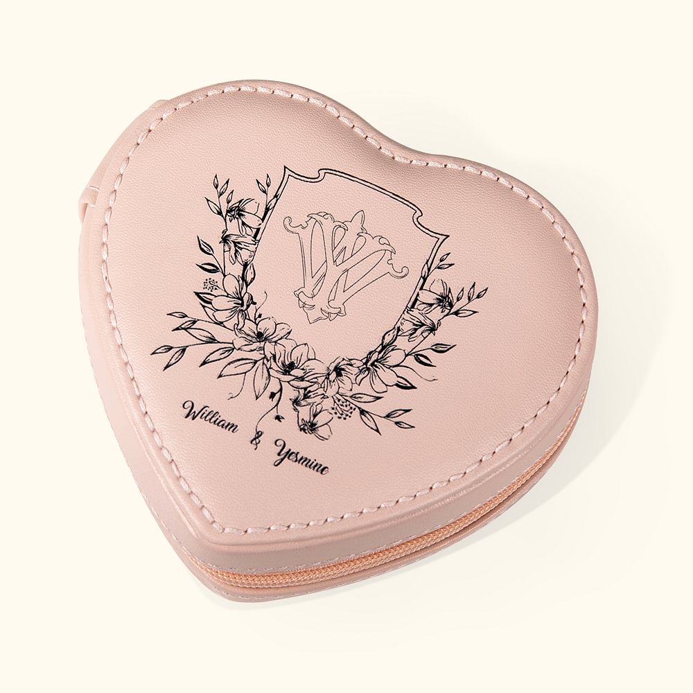 Boîte à bijoux personnalisée en forme de coeur Monogramme en cuir PU pour mariage