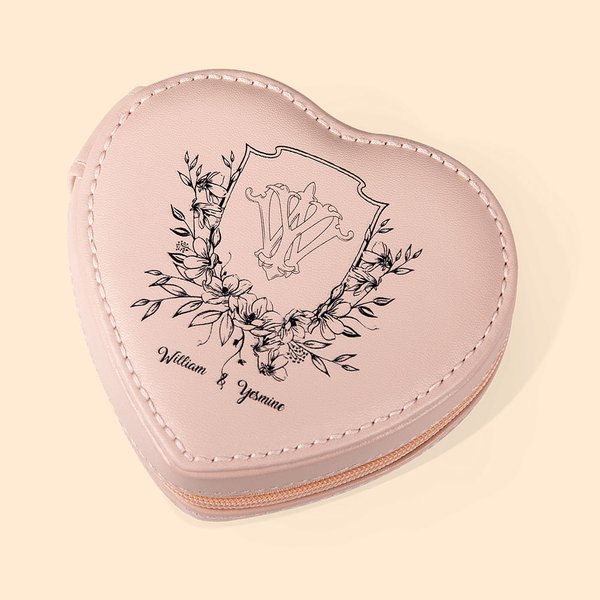 Boîte à bijoux personnalisée en forme de coeur Monogramme en cuir PU pour mariage