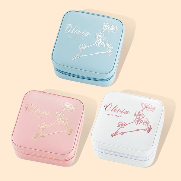 Personalised Birth Flower Zodiac Jewellery Box for Bride and Besties