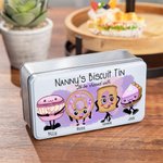 Scatola per biscotti personalizzata in metallo alimentare con personaggi rosa e nome Regalo di compleanno per la famiglia