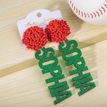Orecchini di perline personalizzati con ciondolo a forma di lettera glitterata Regalo per la squadra del giorno del gioco per la mamma tifosa di calcio.