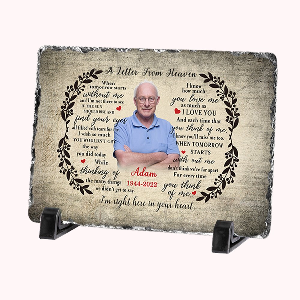 Ornement sur Table Personnalisé avec Portrait à Mi-Corps Nom Année Décoration en Ardoise Thème A Letter From Heaven Cadeau Commémoratif pour Famille