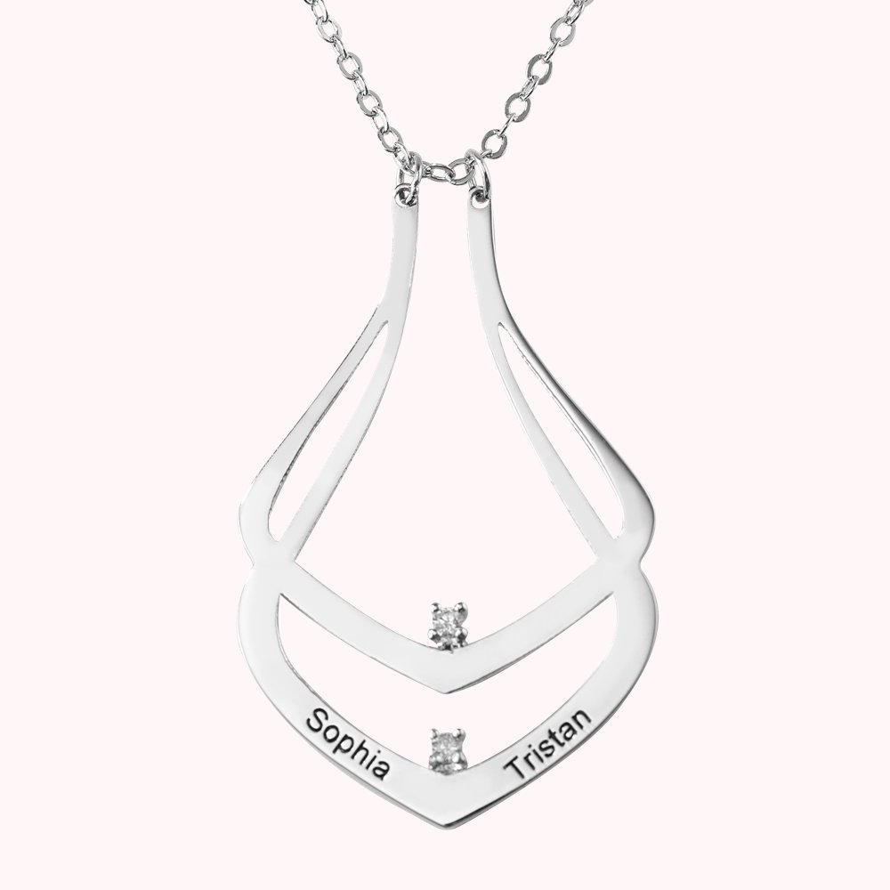 Collier Porte-bague de Fiançailles Personnalisé avec Pierres de Naissance et Nom Cadeau d'Anniversaire pour Femme