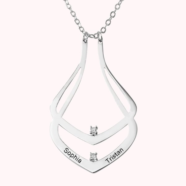 Collier Porte-bague de Fiançailles Personnalisé avec Pierres de Naissance et Nom Cadeau d'Anniversaire pour Femme