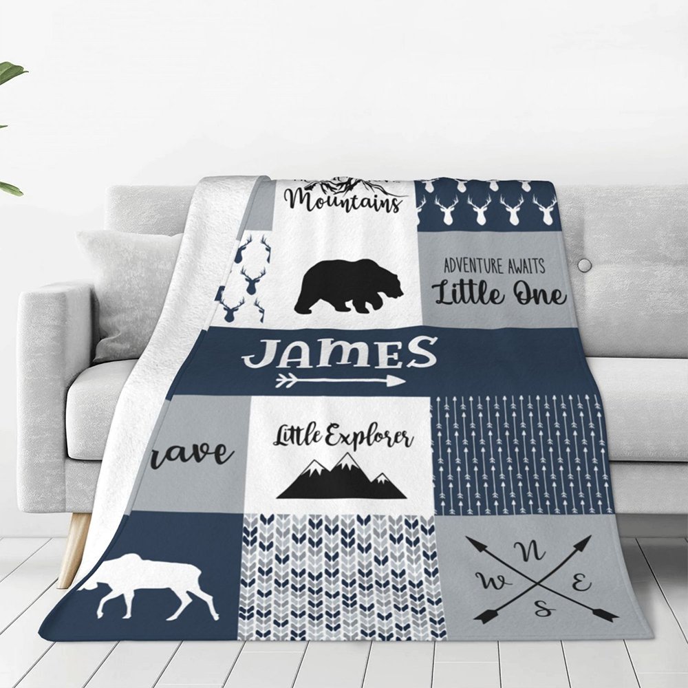 Couverture en Flanelle Personnalisée avec Nom Couverture Thème Aventure Forêt Cadeau Anniversaire pour Enfant