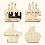 Personalized Set of 4 Svg Laser Birthday Cake Card Holder DIY Shopping Card  with 12 Paints 2 Pens