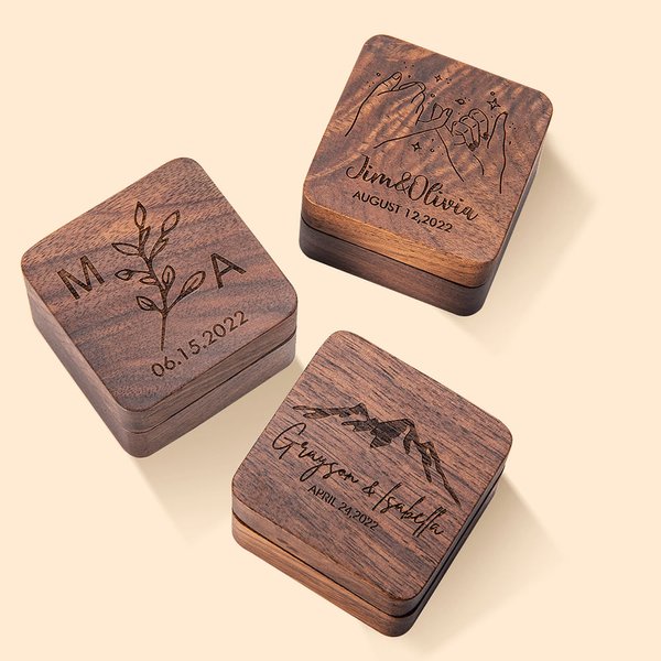Personalized Wooden Engagement Ring Box Wedding Ring Box with Engraved Name or Date Gift for Wedding Wife Husband Couple