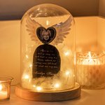 Ornement de bureau personnalisé en forme d'ailes d'ange avec lumières féeriques et plaque de granit gravée Cadeau de sympathie pour la perte d'un être