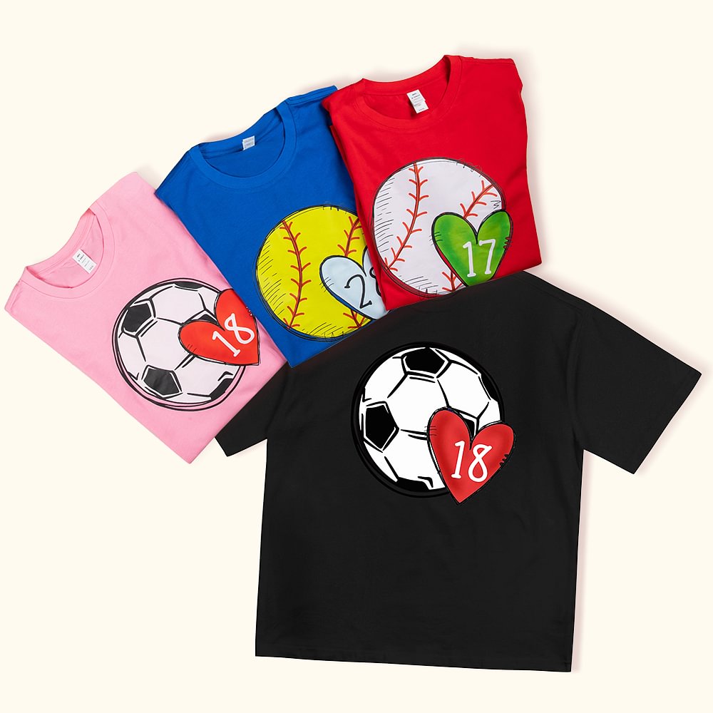 T-shirt de Sport de Balle Personnalisé avec Numéro en Cœur Cadeau pour les Amateurs de Sport