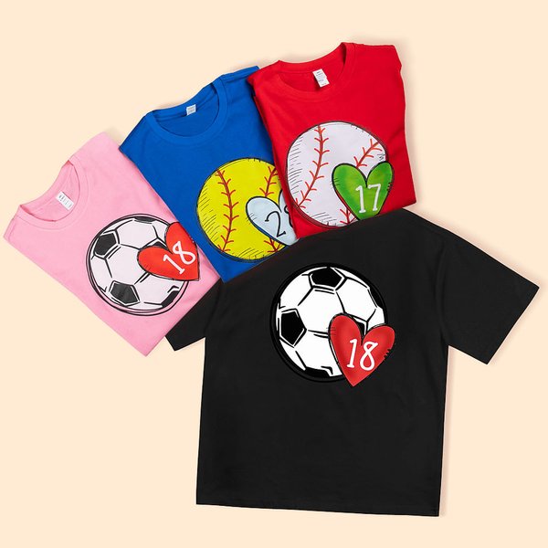 Camiseta personalizada Fútbol Baloncesto Béisbol Pelota Corazón con Número para Amante del Deporte