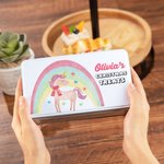 Boîte à biscuits en métal personnalisée Licorne ou Dinosaure arc-en-ciel fantaisie