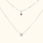 Personalised Double Layered Necklace with Birthstne and Initial for Women Jewellery
