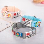 Personalizzato Dinosauro Fantasia Unicorno Farfalla Veicolo Bracciale identificativo di allarme medico in silicone regolabile con testo inciso Regalo 