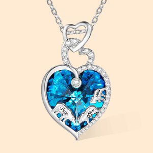 Personalized Mama Baby Bear Sterling Silver Necklace with Engraved Names Hearts Pendant Jewelry Adorned with Crystal Birthday Gift for Woman