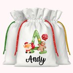 Sac à Cordon en Lin Personnalisé avec Nom Motif Animal Bonhomme en Pain d'Épices Cadeaux de Fête Noël pour Emballage