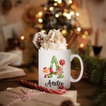 Personalisierte Weihnachten niedliche Tier Alphabet Name Mug für Kinder