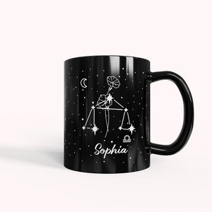 Mug en Céramique Personnalisé avec Nom Signe du Zodiaque Fleur de Naissance Tasse à Café pour Femme Cadeau Anniversaire Fête