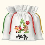Sac à Cordon en Lin Personnalisé avec Nom Motif Animal Bonhomme en Pain d'Épices Cadeaux de Fête Noël pour Emballage