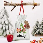 Sac à Cordon en Lin Personnalisé avec Nom Motif Animal Bonhomme en Pain d'Épices Cadeaux de Fête Noël pour Emballage