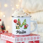 Taza de camping esmaltada personalizada con el alfabeto navideño de 12 oz para niños