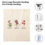 Personalised Birth Flower Canvas Tote Bag with Name Large Capacity Mother's Day Birthday Gift for Women