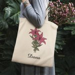 Personalised Birth Flower Canvas Tote Bag with Name Large Capacity Mother's Day Birthday Gift for Women