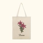 Personalised Birth Flower Canvas Tote Bag with Name Large Capacity Mother's Day Birthday Gift for Women
