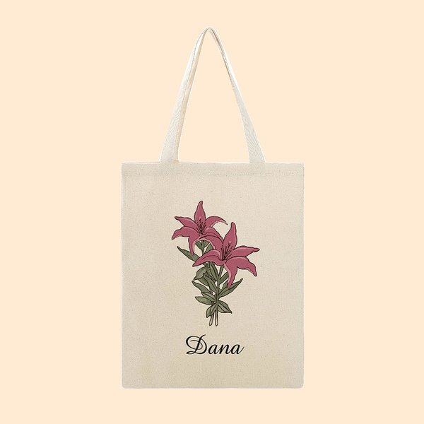 Sac en Toile Personnalisé avec Fleur de Naissance et Nom Sac de Grande Capacité Cadeau Anniversaire Fête pour Femme