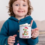 Taza de camping esmaltada personalizada con el alfabeto navideño de 12 oz para niños