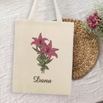 Personalised Birth Flower Canvas Tote Bag with Name Large Capacity Mother's Day Birthday Gift for Women