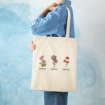 Personalised Birth Flower Canvas Tote Bag with Name Large Capacity Mother's Day Birthday Gift for Women