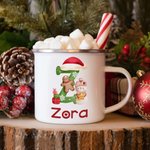 Taza de camping esmaltada personalizada con el alfabeto navideño de 12 oz para niños