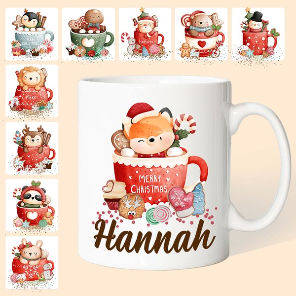 Tazze in ceramica per cioccolata calda personalizzate a tema natalizio con nome e cognome