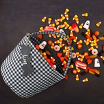 Personalized Halloween Plaid Trick-or-Treat Bag with Wood Bat Name Tag and Handle Halloween Gift for Kids
