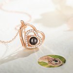 Personalised Double Heart Photo Projection Necklace Studded with Diamonds