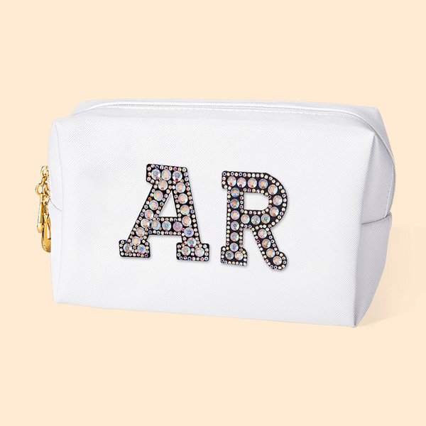 Iniziali personalizzate Cosmetico portatile versatile borsa per il trucco in pelle per le donne