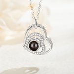 Personalised Double Heart Photo Projection Necklace Studded with Diamonds