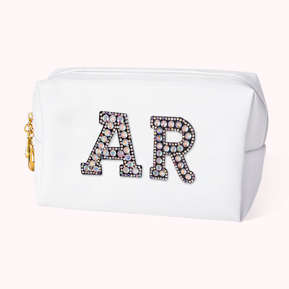Initiales personnalisées Sac de maquillage en cuir portable et polyvalent pour femmes