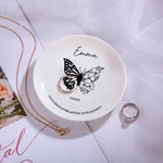 Personalized Birth Flower and Butterfly Tattoo Design Jewelry Dish