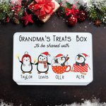Personalised Cute Christmas Penguin Characters Metal Biscuit Tin